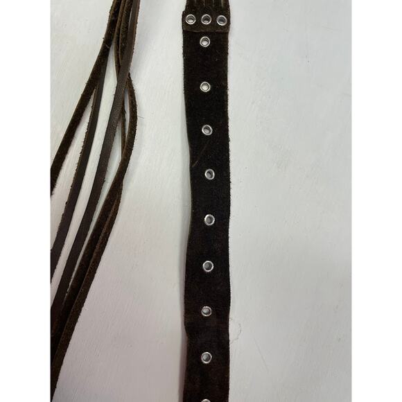 Vintage Leather Eyelet Brown Fringe Belt Renaissance Folk Band Western Strap - Picture 4 of 6